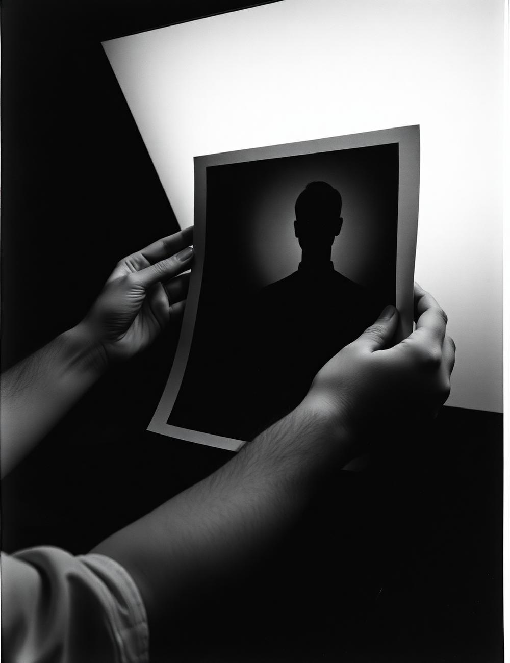 Dodging (self-portrait) — analog print by Elif Schuster. Warm-tone fibre paper, split-grade at 2 and 4.